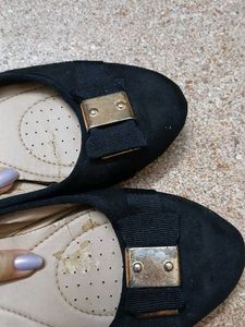 Black Ballet Flats with Gold Accent