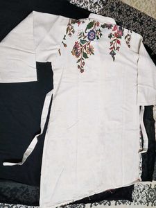 Elegant Ivory Kurta &amp; Palazzo Set- Vibrant Floral