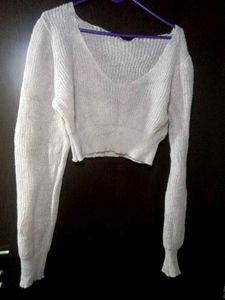 Cropped Knit V-Neck Sweater