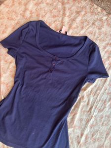 Navy Blue Button-Up Top