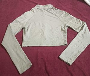 Cropped Long Sleeve Mock Neck Jacket