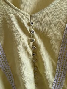 Chic Yellow Bell Sleeve Top with Lace Detail
