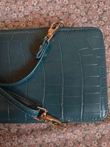 Teal Croc Embossed Crossbody Sling/ Phone Bag