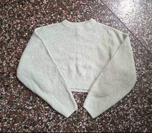 Light Blue Ribbed Knit Cropped Sweater
