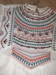 Boho Embroidered White Tunic kurti Top