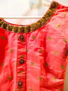 coral Embroidered Kurta set