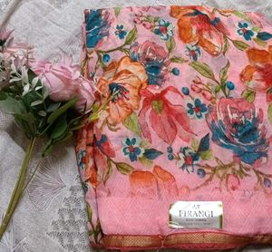 Beautiful Floral Pink Saree with unstitched blouse