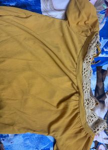 Mustard Yellow Lace Trim Blouse