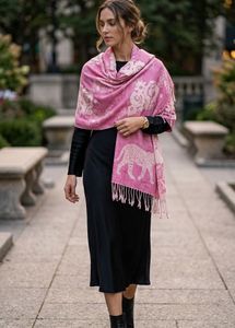 New Pink Floral Shawl with Tassels
