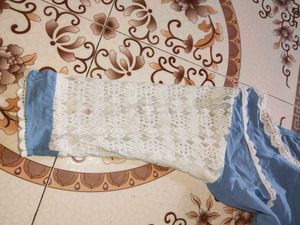 Elegant Sky Blue Lace-Work Cotton Suit Set
