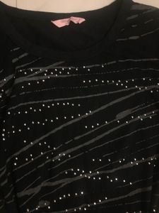Black Graphic Print Rhinestone Top