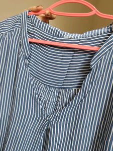 Blue Striped V-Neck Top
