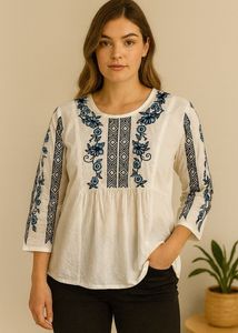 Embroidered Peasant Top