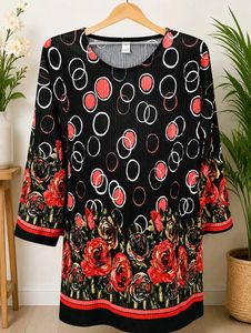Black Floral Print Tunic Top👚🖤🥰