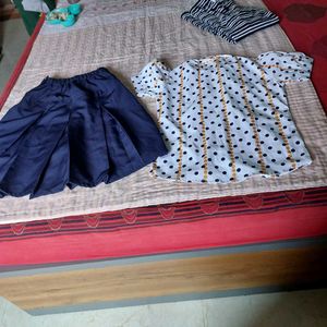 Cute Polka Dot Blouse and Navy Skirt Set