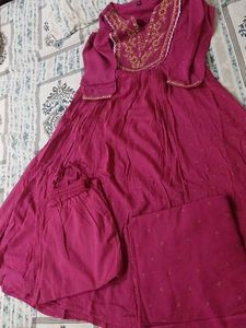 Embroidered Kurta with Pants and Dupatta