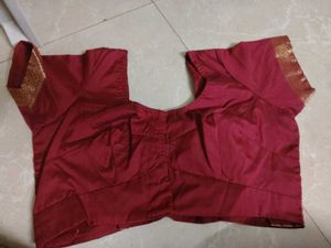 Elegant Red Blouse with Golden Border