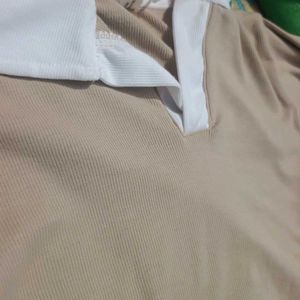 Chic Beige &amp; White Polo Top