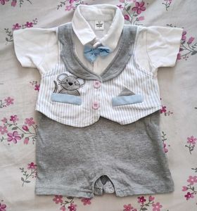 Adorable Baby Boy Romper with Vest & Bowtie