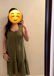 Casual Olive Green Ruffle Dress
