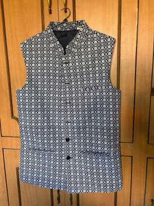 Men's Blue Kurta with Chikankari Nehru Jacket