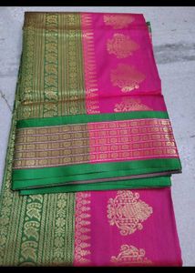 Elegant Pink & Green Silk Saree(No bargaining)