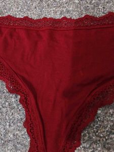 Lace Trimmed Thong Panty - Red