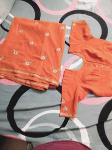 Orange Embroidered Saree