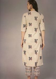Cream Printed Kurta Set with Pants