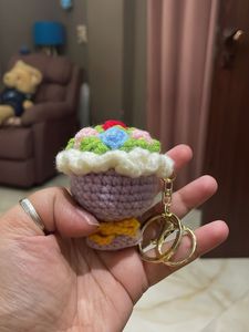 Crocheted Cupcake Keychain