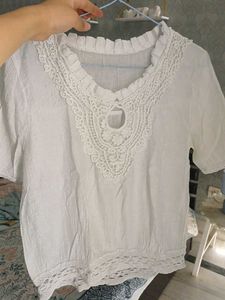Boho White Lace Trim Tunic Top