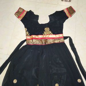 Elegant Black &amp; Gold Embroidered Anarkali Dress