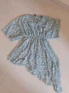 Light Sea Green Floral V-Neck Dress