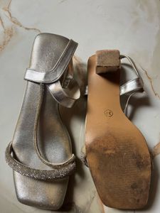 Sparkling Silver Block Heels