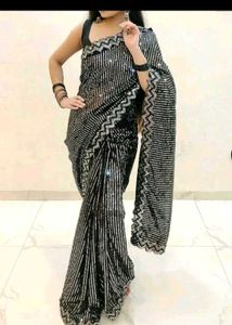 Sparkling Black Sequined Saree