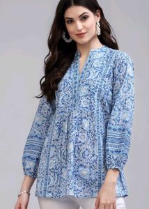 Blue Floral Print Kurta