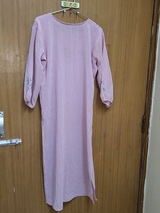 baby pink straight cotton kurta embroidery