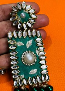 Fancy Fabric Earrings Colour Green Party Wear Earr