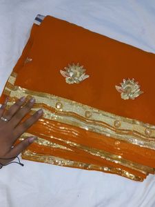 NEW ORANGE COLOURED SAREE WITH SEQUIN WORK