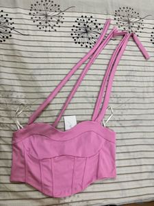 Chic Pink Bow Tie Strap Corset Top
