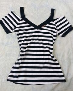 Chic Striped Cold Shoulder Top