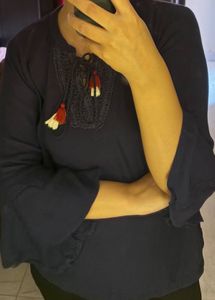 Navy Blue Kurta with Tassel Detail