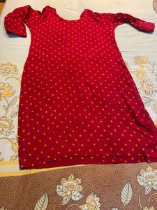Red Bandhani Kurta Set with Yellow Dupatta
