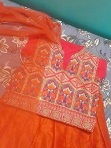 Vibrant Orange Embroidered Lehenga Set