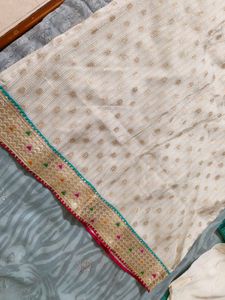 Elegant Cream Kurta Set with Teal Dupatta