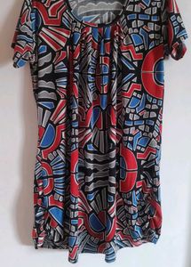 Vibrant Geometric Print Short Sleeve Top