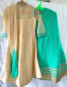 Elegant Beige and Mint Embroidered Lehenga