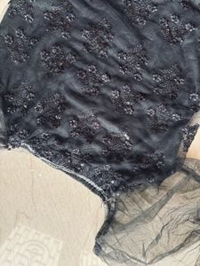 Black Sequined Sheer Sleeve Blouse