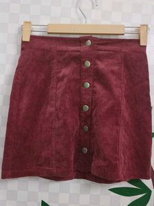 (1000)Burgundy Corduroy Mini Skirt