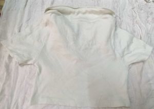 White Ribbed Collared Top